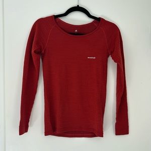 Montbell womens long sleeve super merino wool base layer top, red/orange, medium